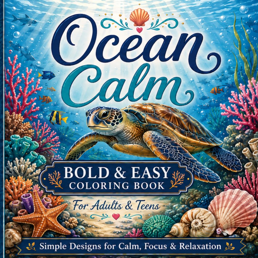 Ocean Calm: Bold & Easy Coloring Book for Adults & Teens (Calm Coloring Book Series)