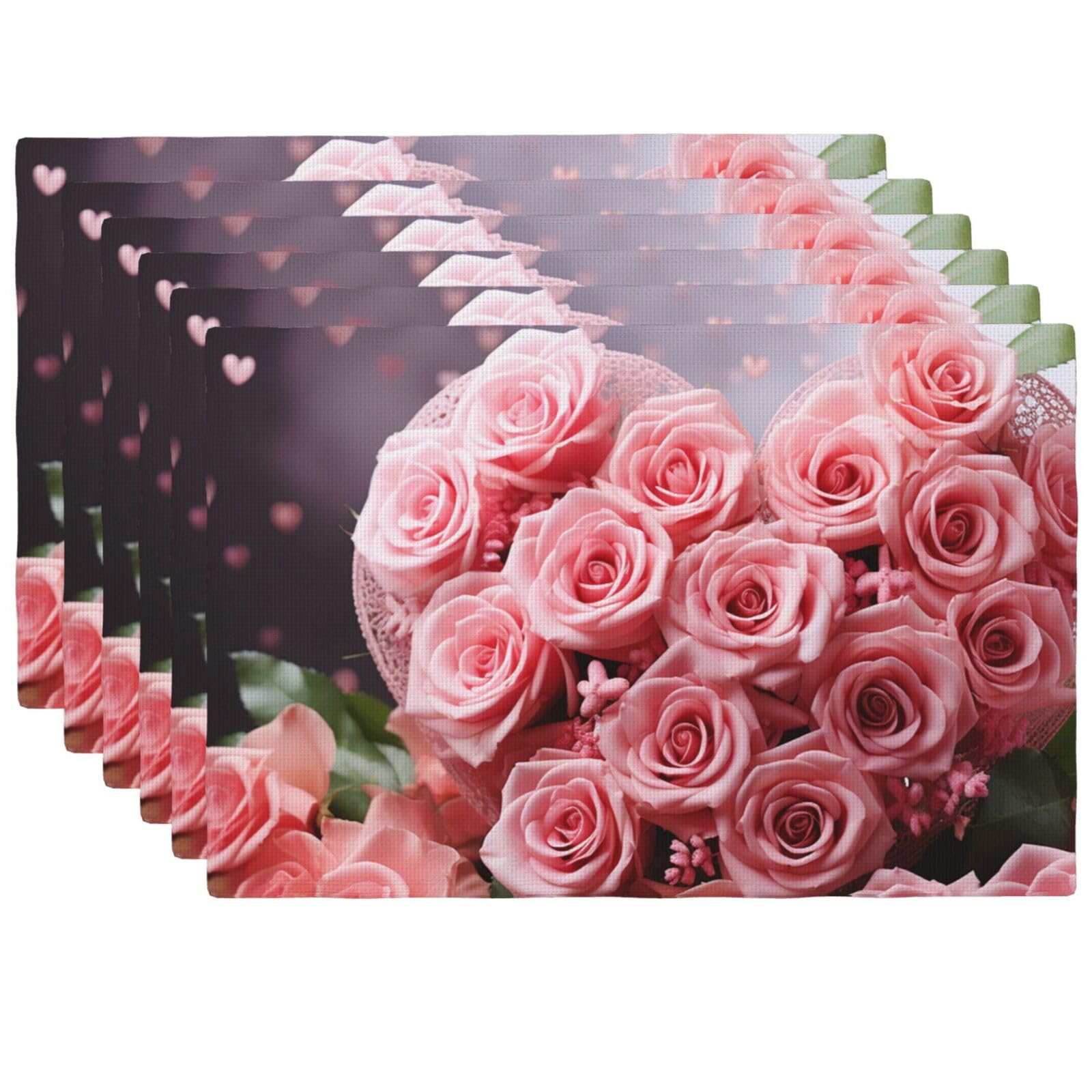 Set de table en lin synthétique lot de 6 lavable motif roses 45x30 cm