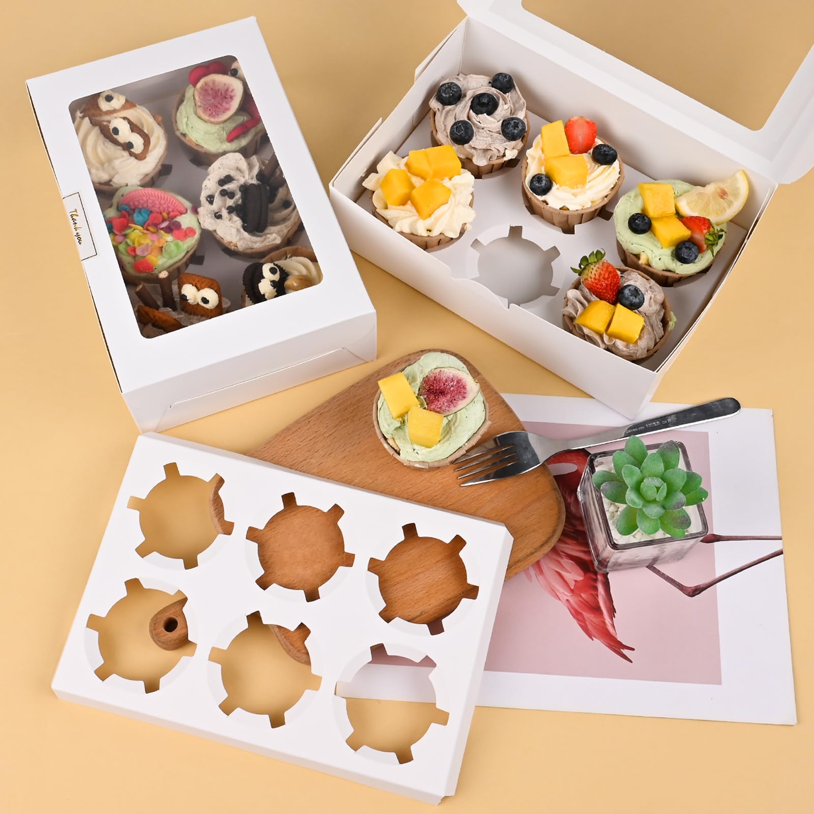 18 Scatole Per Cupcake Con Finestra - Con Corda E Adesivi | Per Torte, Muffin, Biscotti | Regalo Ideale