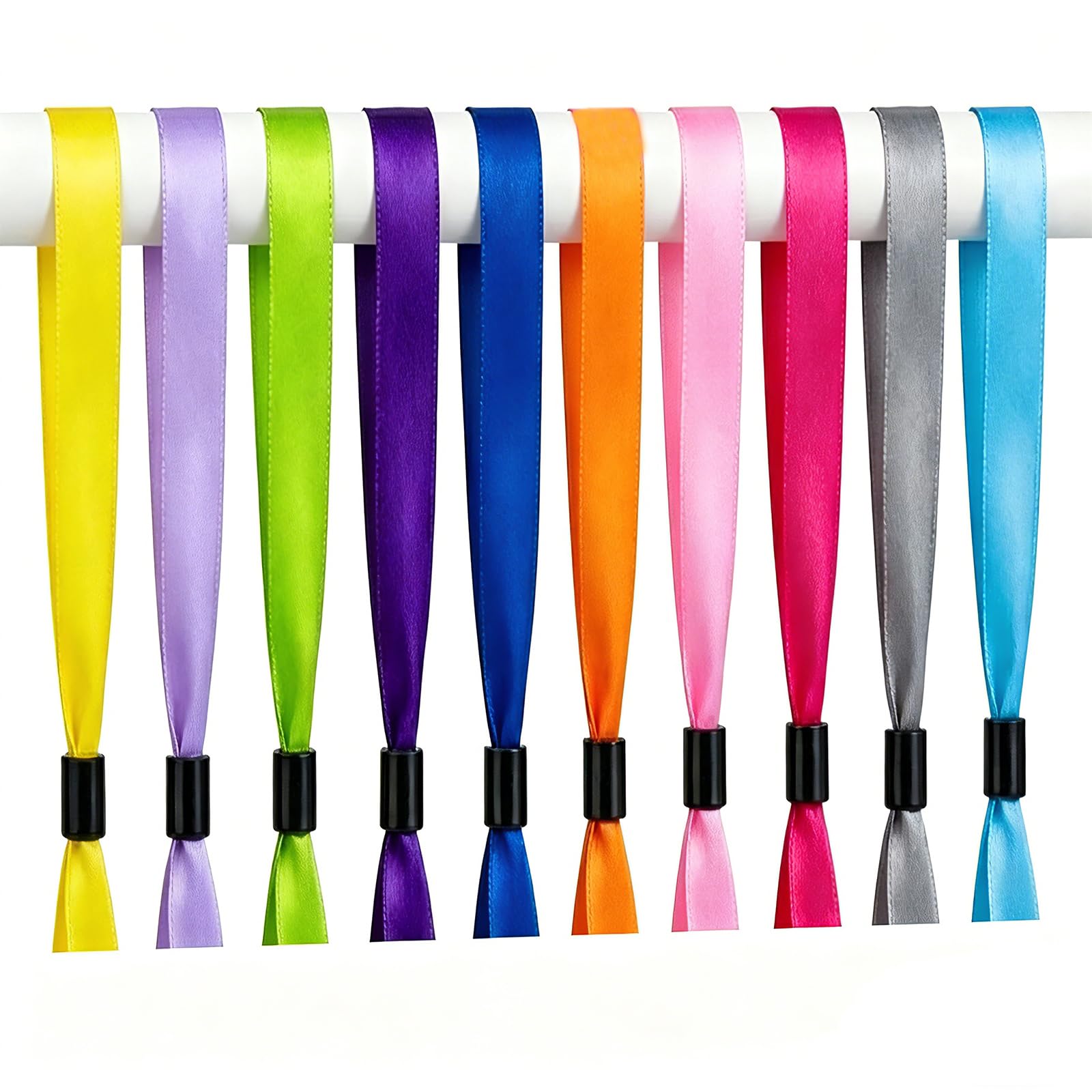 100 Pack Event Wristbands with One-Way Sliding Lock Clasp, 10 Assorted Colours, Polyester Wrist Straps for Festival, Concert, Sports, VIP, School ID, Pool(Non-Reversible)
