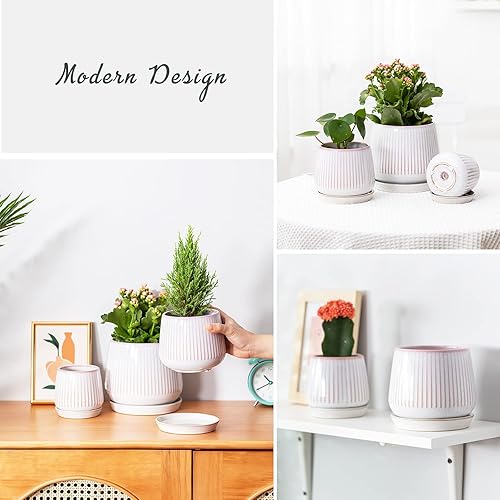Miniatura 10 de TAMAYKIM 4.25 + 5.5 + 7 Inch Ceramic Plant Pots with Drainage Holes and Saucers, Small to Large Planter Sets for Plants, Succulent, Cactus and Green