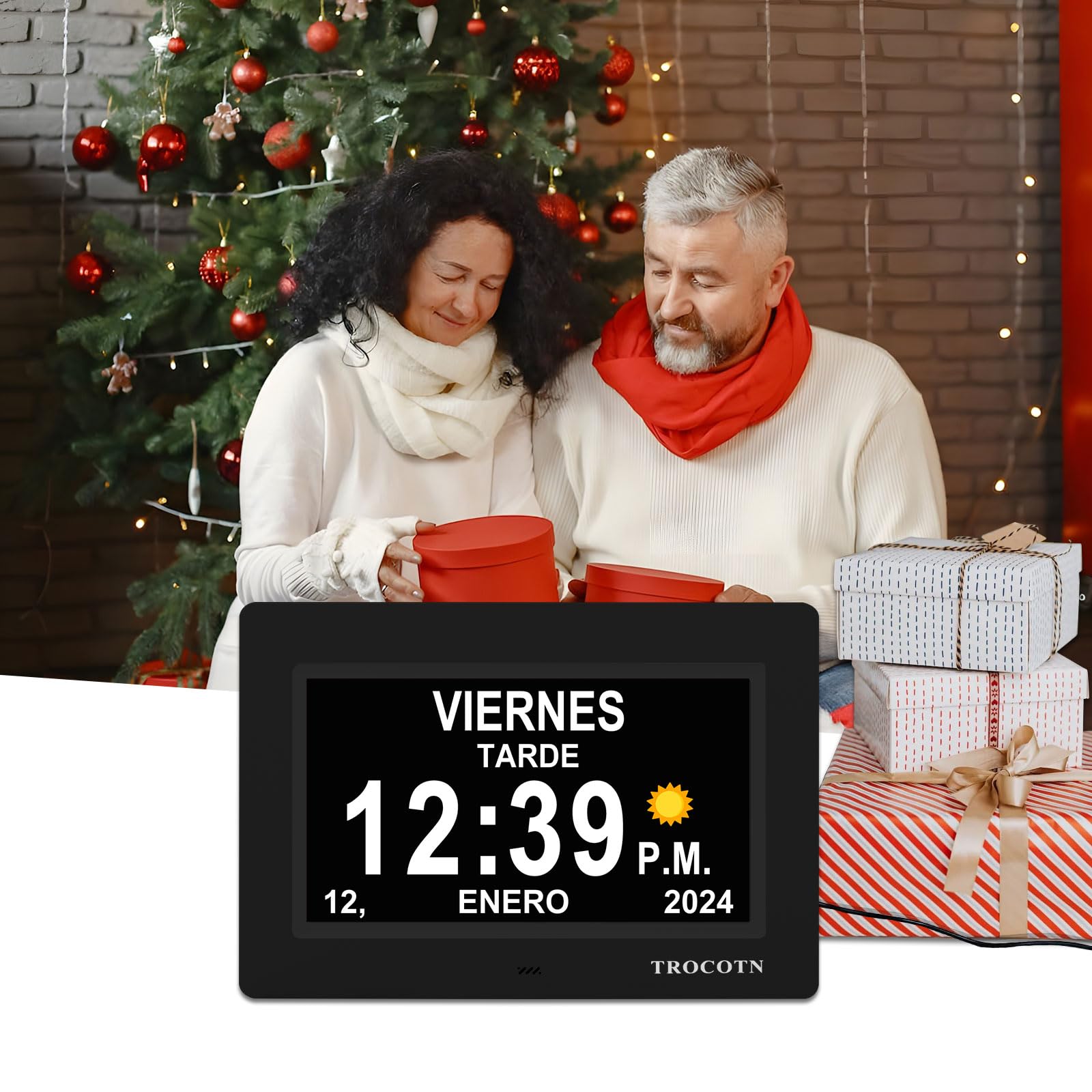 TROCOTN Reloj de demencia senioren, calendario digital, reloj senior, reloj con fecha y día de la semana (7 pulgadas negro)