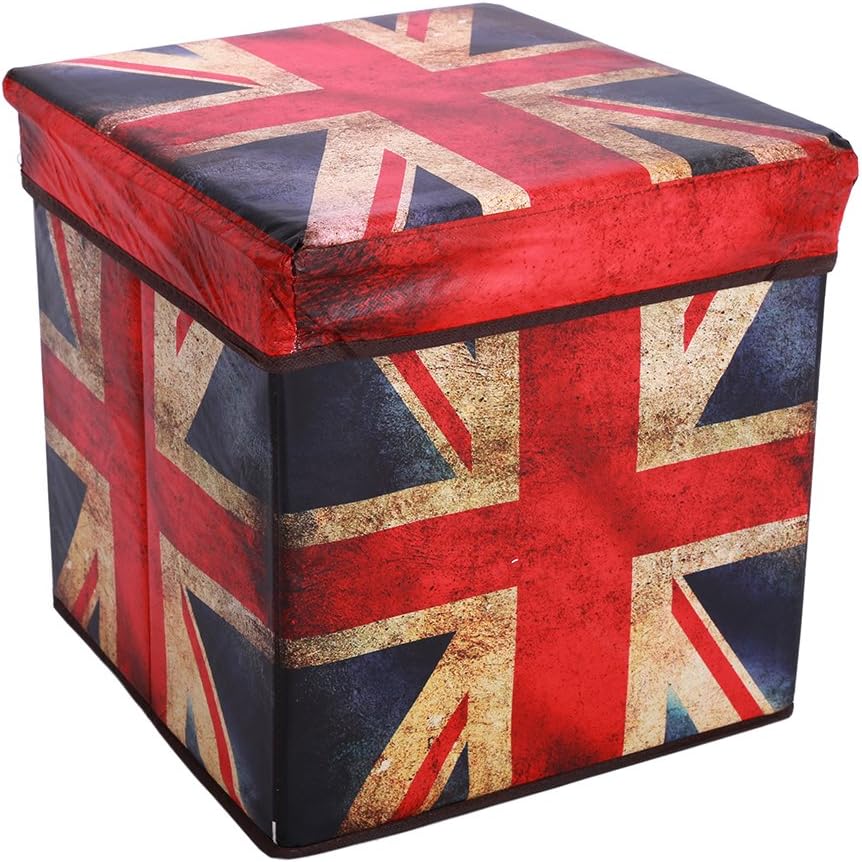 Retro Multifunctional Storage Ottoman, Foldable Non-woven Fabrics Cube Footrest Stool Seat with Organizer for Coffee Table,Camping Fishing