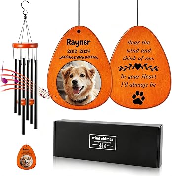 Personalized Dog Memorial Gifts for Loss of Dog, Custom Sympathy Wind Chimes with Photo & Name, 26"/32"/37" Outdoor Bereavement Keepsake, Pet Passing Away Gift for Loss Loved One, Black