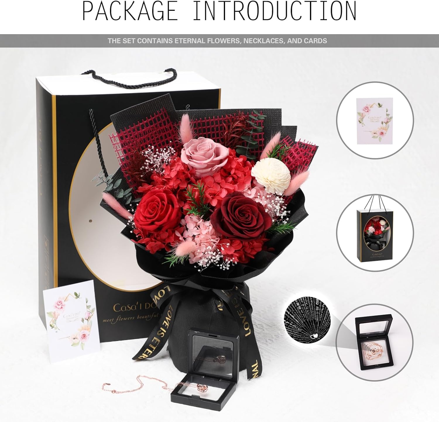 Preserved Flowers for Delivery, Red Flower Bouquets with Necklace, Forever Real Roses Anniversary Birthday Gifts for Women Mom Wife Girlfriend, Fresh Flowers for Valentines Day Christmas - Image 8