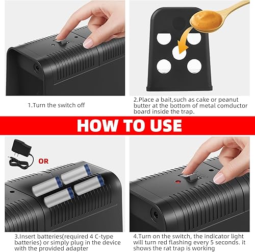 Miniatura 6 de Paquete de 2 trampas eléctricas para ratones, trampas electrónicas para ratas sin contacto para interiores con potente voltaje para el hogar, salas