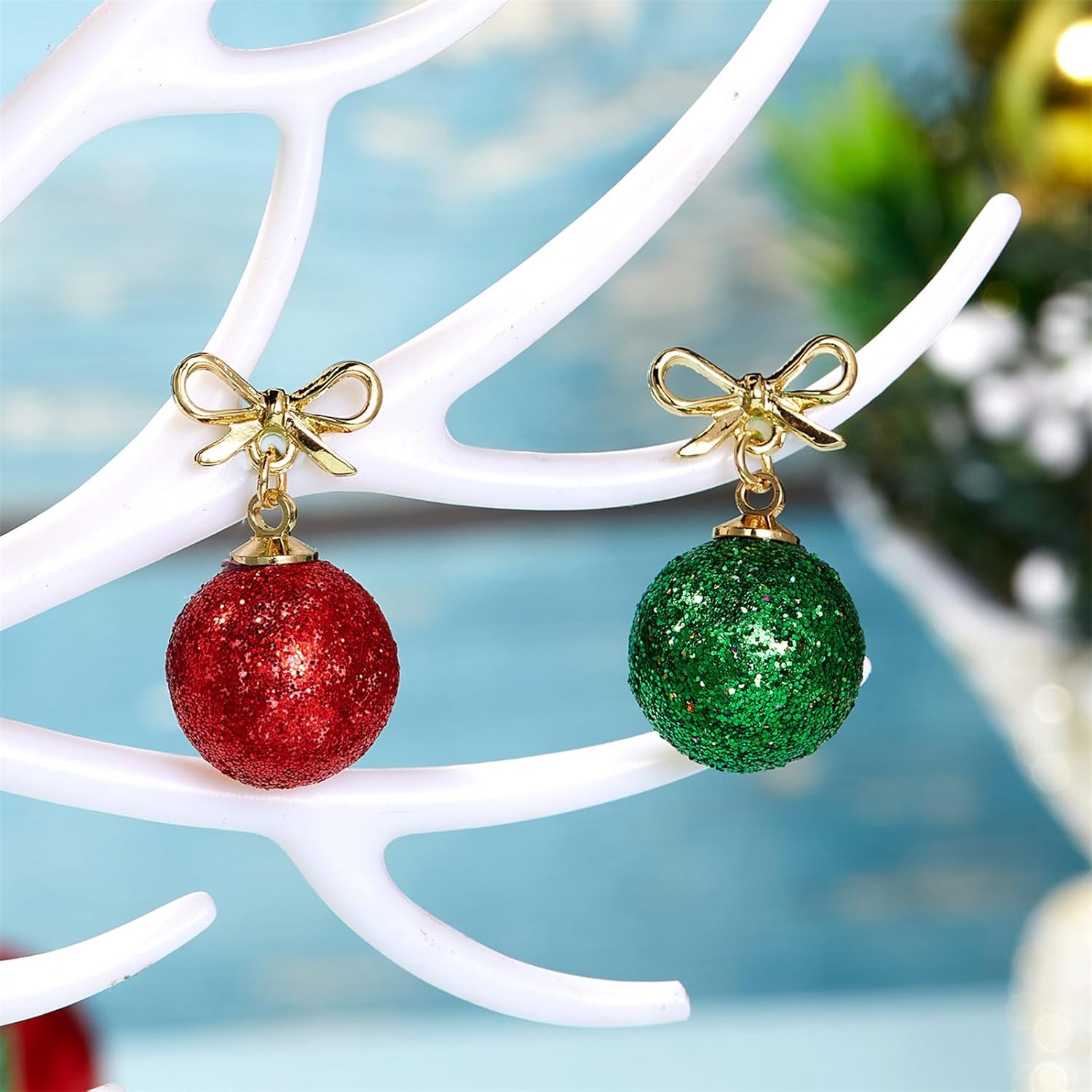 ONLYJUMP Red Green Christmas Dangle Earrings for Women Cute Long Chain Bow Knot Jingle Bell Christmas Tree Snowflake Dangle Earrings Christmas Holiday Jewelry Gift - Image 6