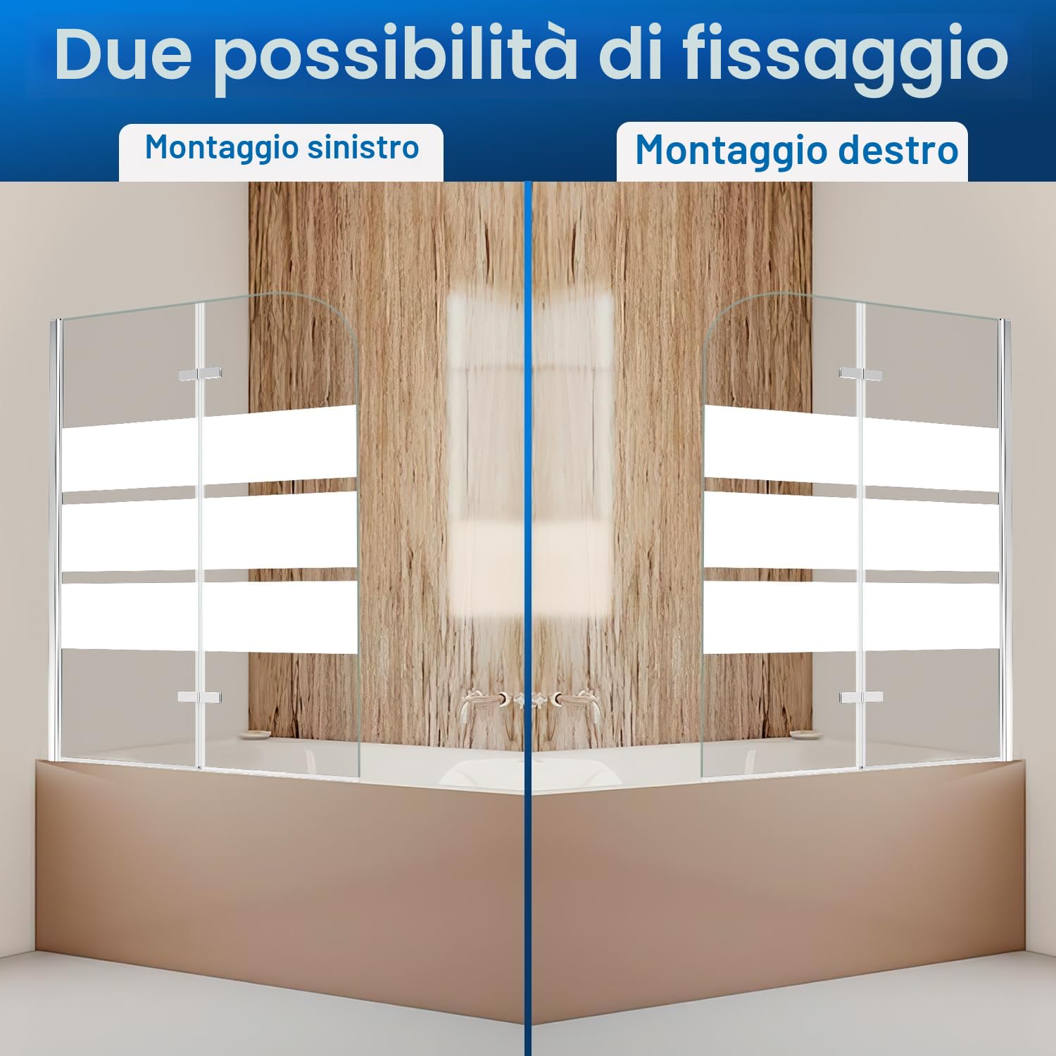 Daromigo - Pannello doccia per vasca da bagno, 100 x 140 cm, 2 pezzi, pieghevole, con vetro di sicurezza ESG da 6 mm, a strisce bianche, parete in vetro per vasca da bagno con supporto