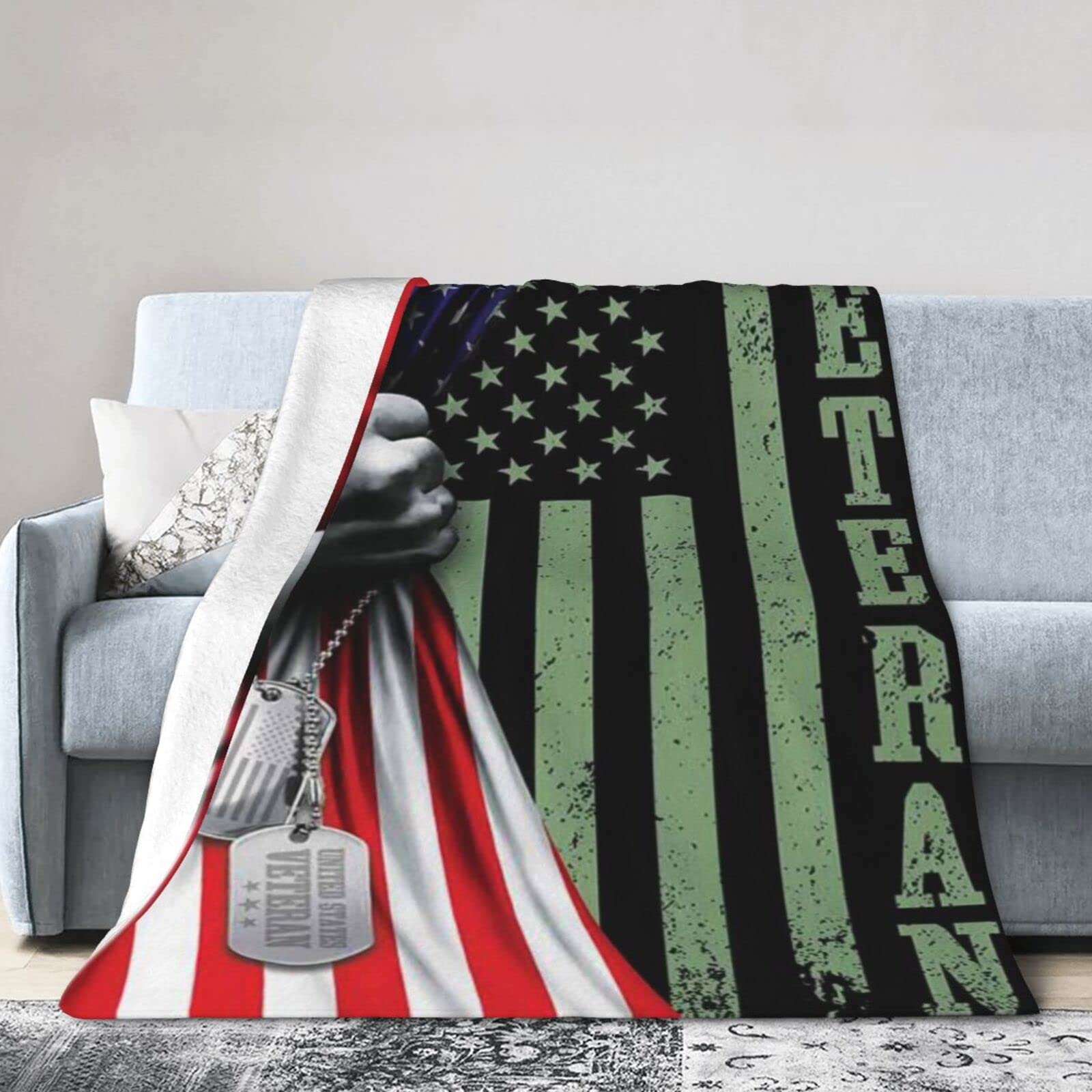 Lsjuee Flannel Fleece Blanket 40"X30" United States Veteran America Bed Throw Blanket Quality Ultra-Soft Travel Winter Blankets for Adult Keep Warm