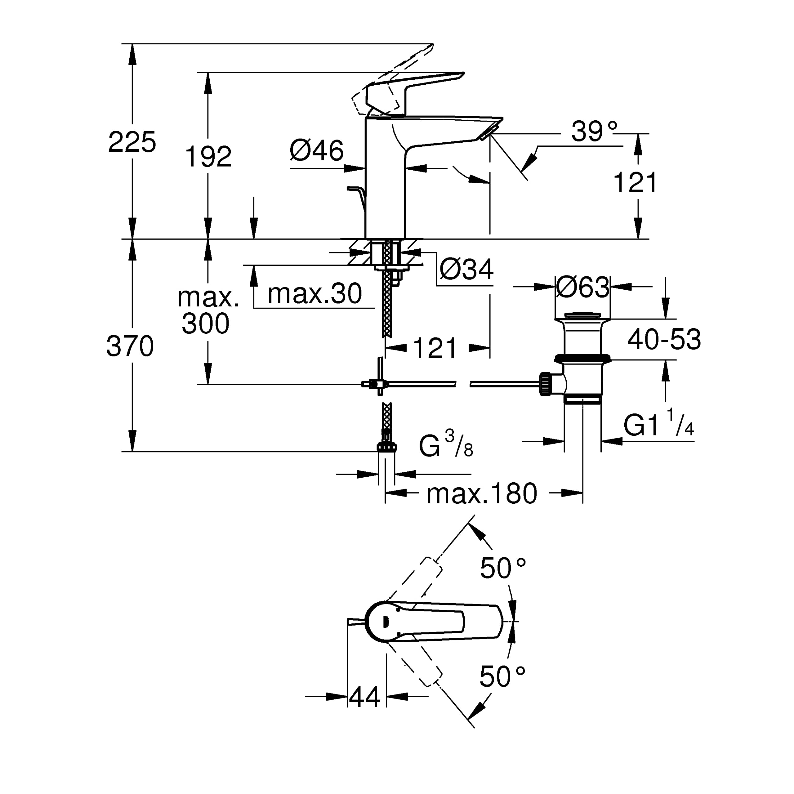 Grohe Start Bateria, Srebrny, M (225 mm)
