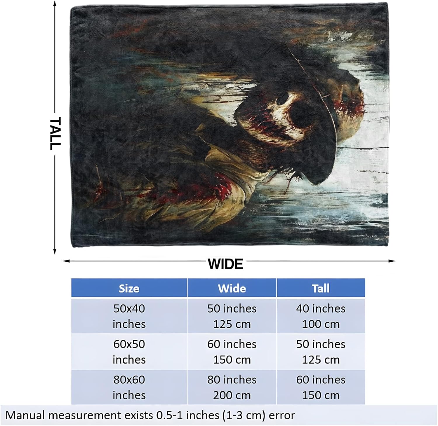 Creepy Horror Skull Face Throw Blanket for Girls Boys Kids Adults, 50x60 in, Cozy Flannel Blanket for Bedroom, Camping, Couch, Room Decor, Fuzzy Warm Soft Gifts - Image 3