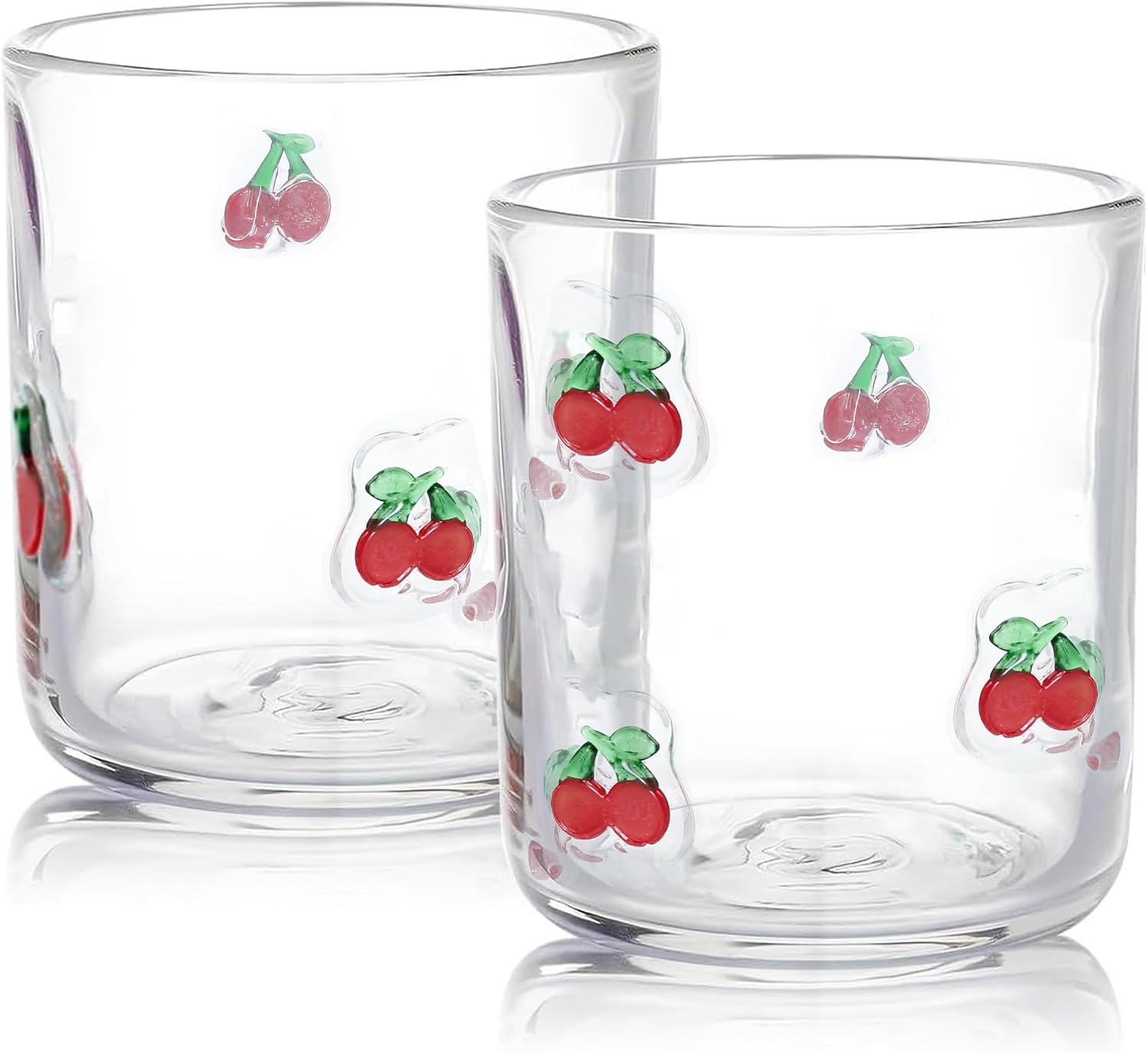 2 Pack Icon Juice Glass, Old Fashioned Transparent Cup Heat & Cold Resistant Coffee Cup with Heavy Base, Cute Cocktail Glass Drinking Mug 14 oz, Unique Design for Birthday Gift