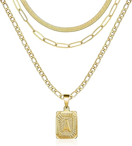 Memgift Juego de collar en capas de oro, 3 piezas para mujeres y niñas, delicada gargantilla de serpiente con clip de papel, cadena Figaro de acero
