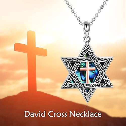 Miniatura 5 de CRMAD Collar de plata de ley con cruz de David, símbolo de paz, urnas, árbol de la vida, concha de abulón, joyería judía para mujeres y hombres