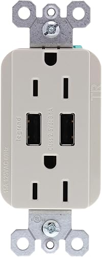 Legrand - Pass & Seymour Radiant 15 - Toma de pared decorativa con cargador USB de 3.1 amperios, almendra clara, TM826USBLACCV4