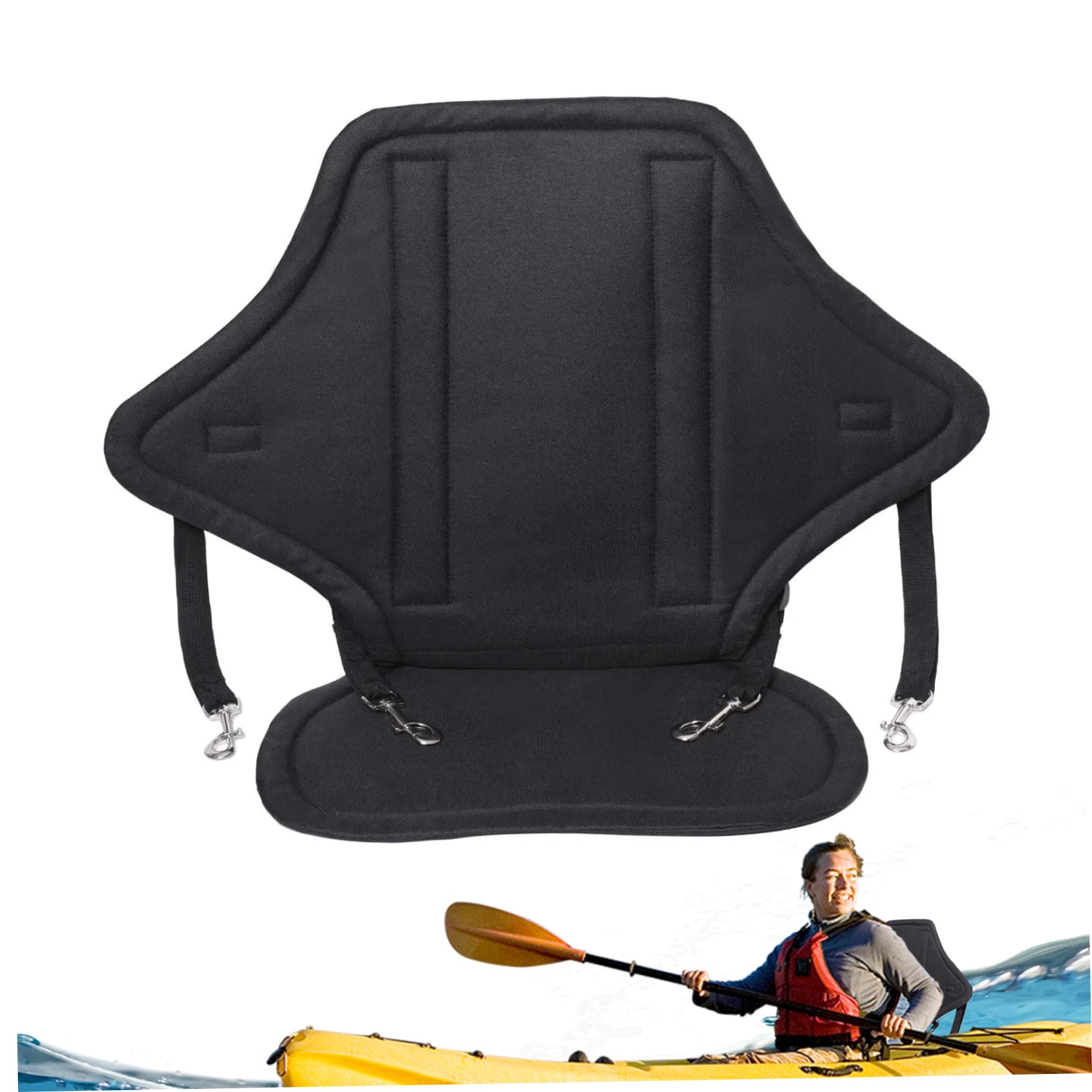 Siège de kayak 1pc avec siège à paddle réglable en nylon avec un siège de canoë réutilisable détachable avec sac de rangement accessoires en kayak noir