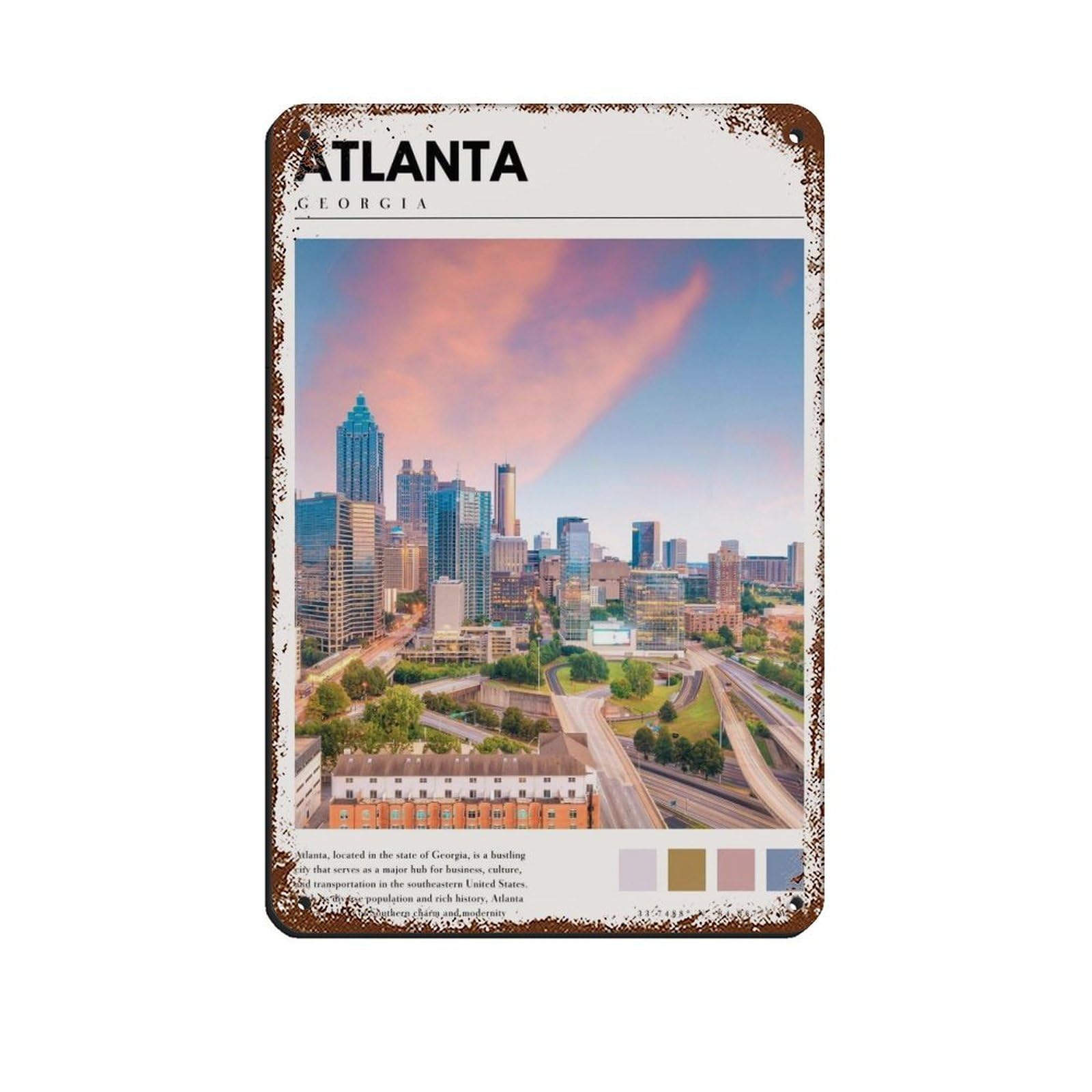Atlanta Georgia Poster Atlanta Art Retro Poster Metal Tin Sign Chic Art Retro Iron Painting Bar People Cave Cafe Family Garage Poster Wall Decoration 8x12inch(20x30cm)