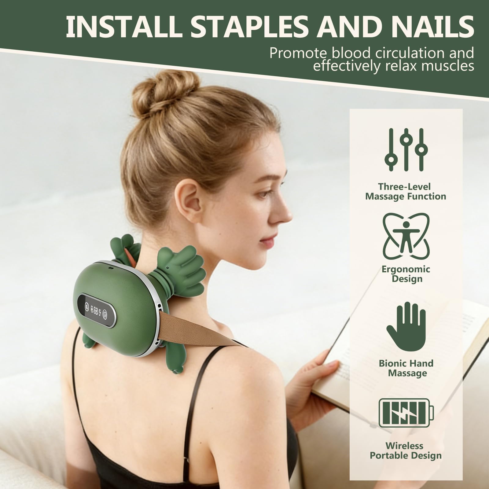 4D NackenmassagegeräT Kabellos mit LED, Elektrische Shiatsu Massagegerät