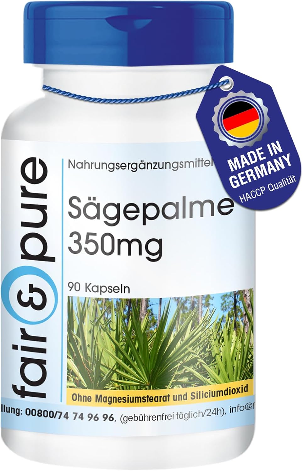 Fair & Pure® – Saw palm capsules 350mg – contains at least 0.014% beta-sitosterol and 25% fatty acids – vegan – without magnesium stearate – 90 capsules Fair & Pure® – Saw palm capsules 350mg – contains at least 0.014% beta-sitosterol and 25% fatty acids – vegan – without magnesium stearate – 90 capsules