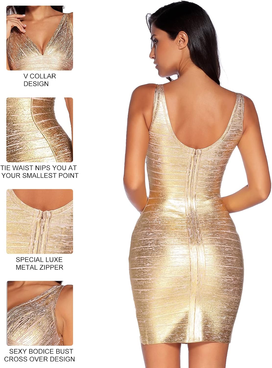 meilun Sexy V-Neck Bandage Bodycon Cocktail Dress for Wedding Guest Strap Foil Formal Gowns Evening Dress - Image 3