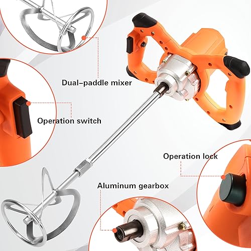 Miniatura 3 de Mezclador de cemento eléctrico de mano, taladro mezclador de pintura de hormigón de 2600 W, mezcladores de lodo portátiles para mezclar yeso de
