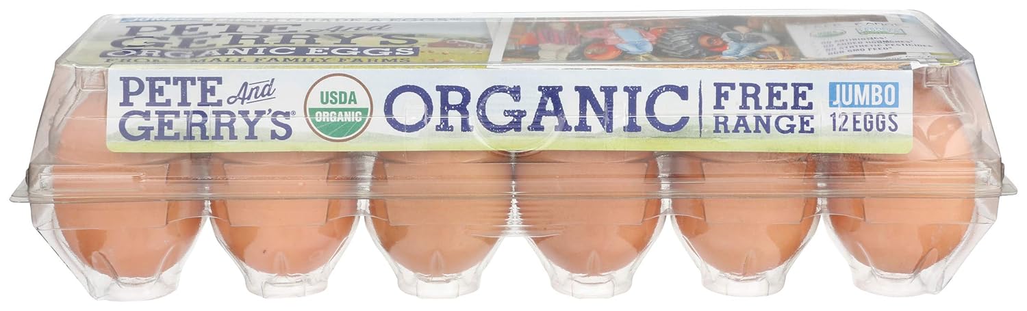 Pete & Gerry's Organic Jumbo Eggs 12 Ct - USDA Certified Organic, Certified Humane Free Range Family Farm Eggs