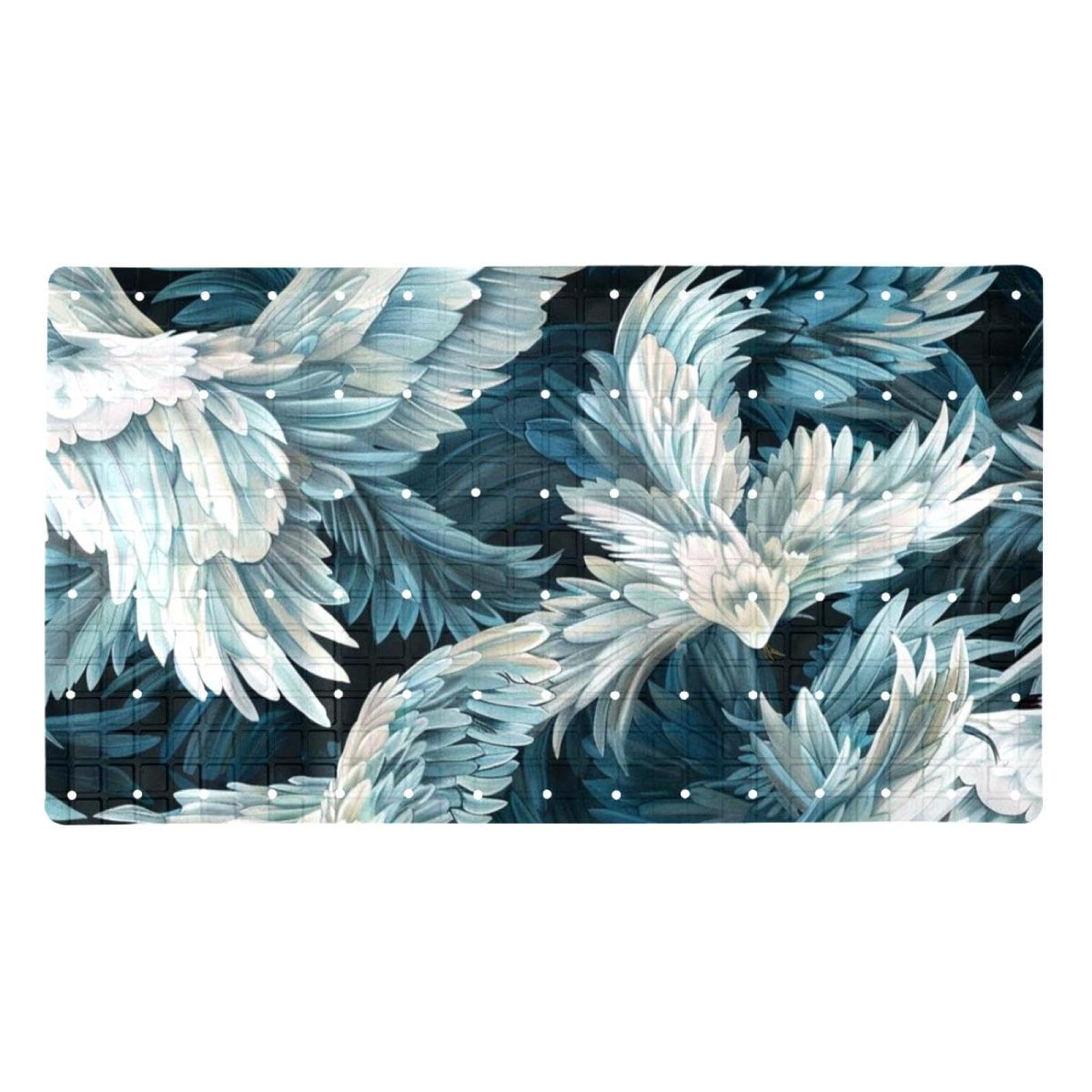 Tapis de bain antidérapant ailes d'ange bleu extra long pour adulte