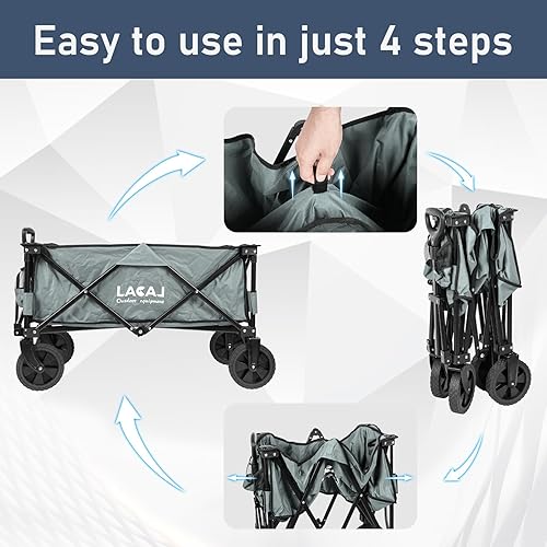 Miniatura 3 de Carro plegable plegable, carro plegable resistente, carrito portátil con ruedas estrechas todo terreno para jardín al aire libre, picnic, playa,