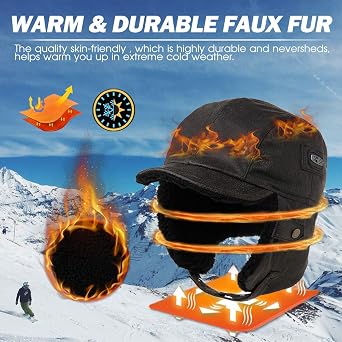 Comhats Winter Wool Trapper Earflap Hat for Men Women with Faux Fu