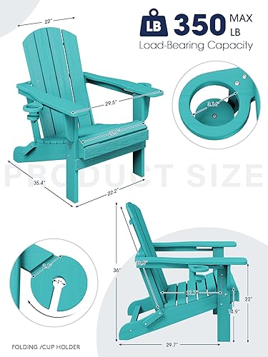 Miniatura 3 de KINGYES Silla Adirondack plegable con soportes dobles para tazas, sillas de exterior de polietileno de alta densidad para todo tipo de clima, silla
