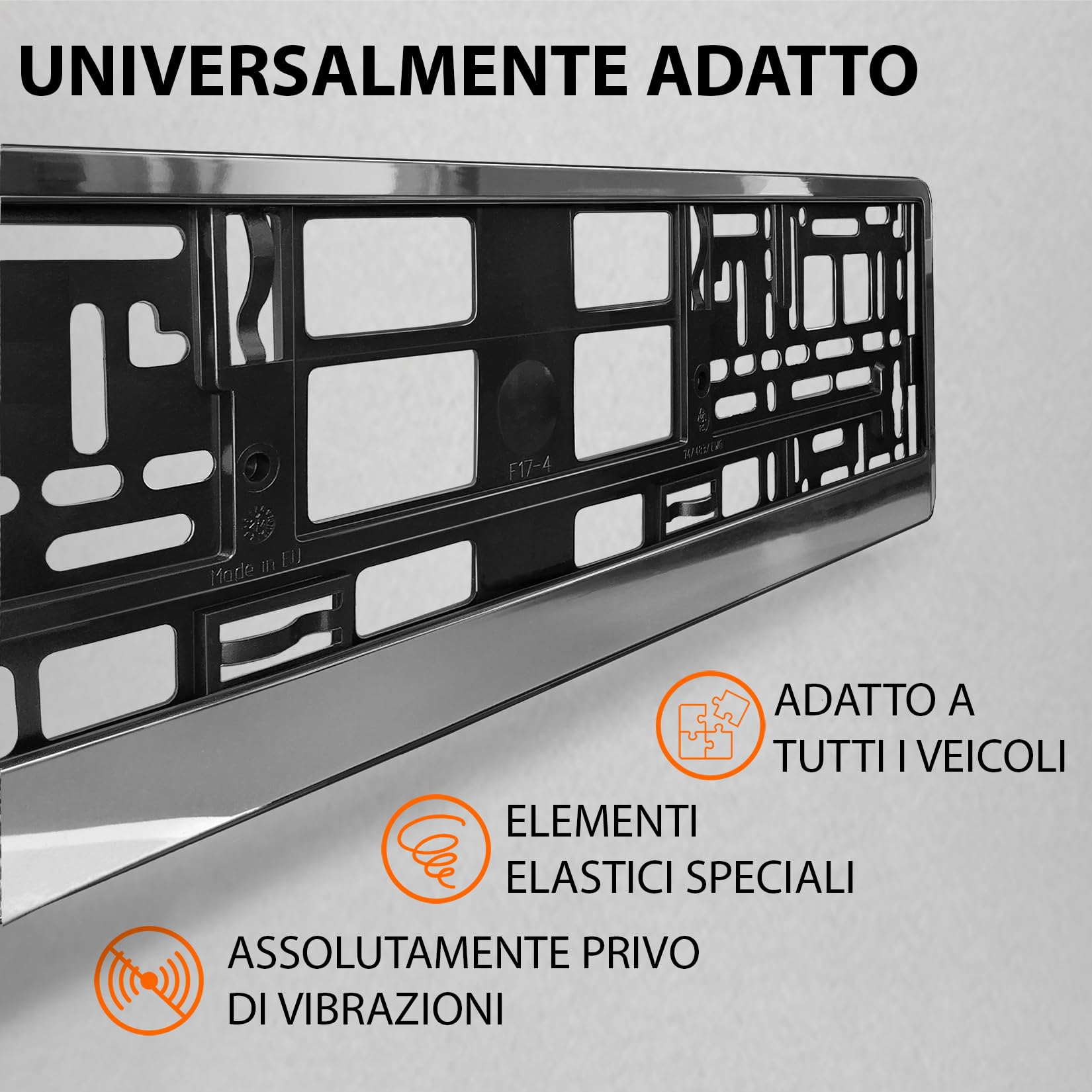 Portatarga Auto - Supporto Targa - [semplice, durevole e sicuro] - 8 viti - 520x110 mm - Cromo effetto - Porta Targa - adatto a qualsiasi auto - per targhe italiane omologate - Fissaggio per Targa
