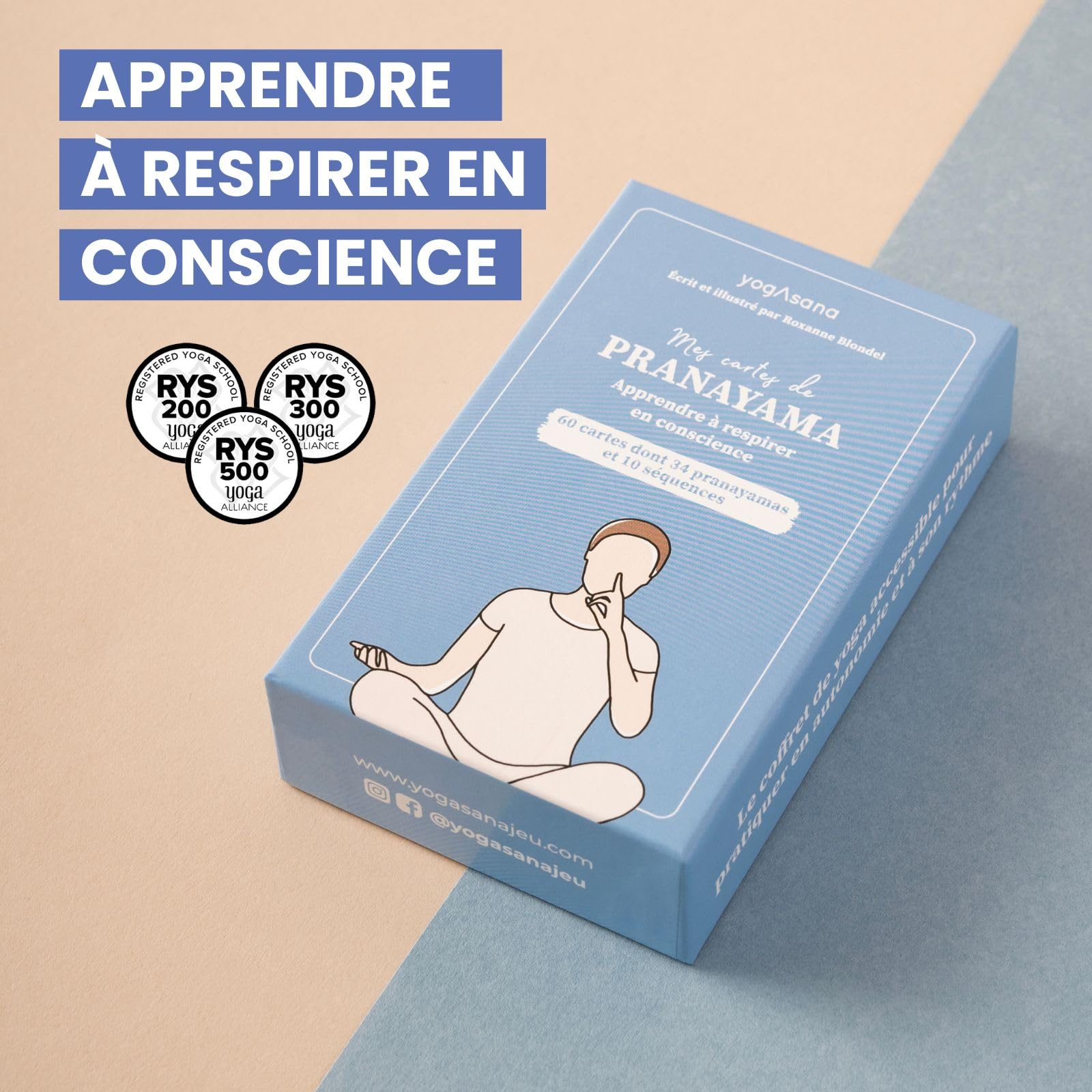 Yogasana jeu de carte français Pranayama - 60 cartes – Apprenez à respirer en conscience – Créez votre routine personnalisée - Illustrations de postures – Coffret ludique & accessible pour tous niveau