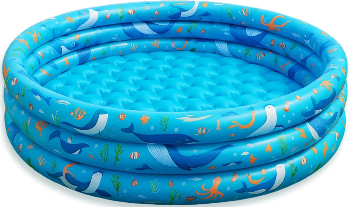 Inflatable Kiddie Pool for Toddlers, 48"X12" Round Plastic Blow Up Kids Swimming Pool, Outdoor Water Play, Ball Pit Toys for Kids Age 2 3 4 5, Summer Essential Baby Splash Pools with Cushioned Floor