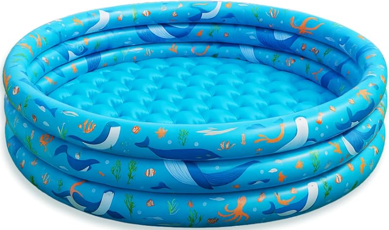 Inflatable Kiddie Pool for Toddlers, 48"X12" Round Plastic Blow Up Kids Swimming Pool, Outdoor Water Play, Ball Pit Toys for Kids Age 2 3 4 5, Summer Essential Baby Splash Pools with Cushioned Floor