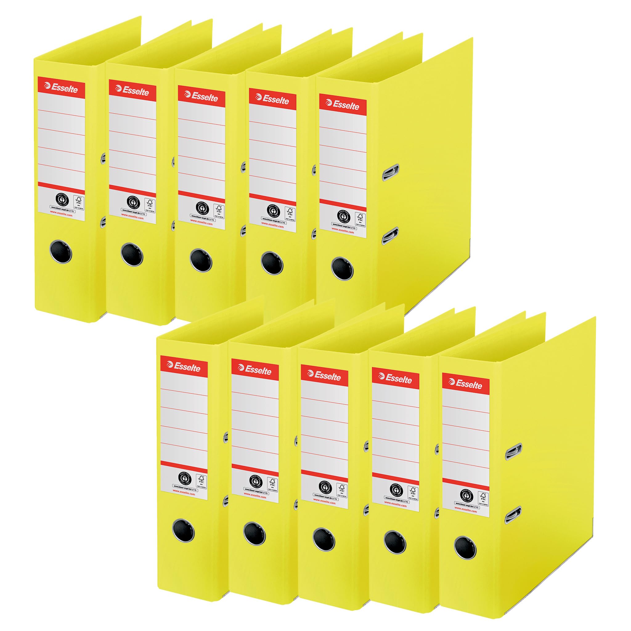 Esselte No.1 Ordner A4, 10er Set, Aktenordner 75 mm Rückenbreite, 100 % recycelbar, gelb