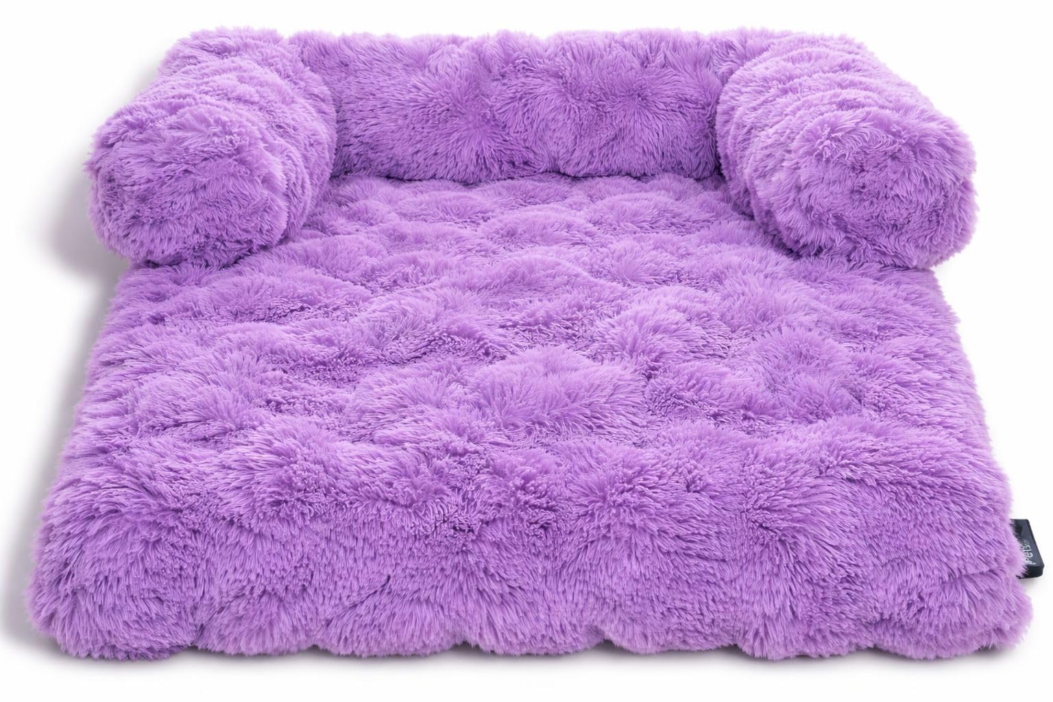 L S U Square Fleece Pet Sofa Bed Mat with Bolster Support - Luxury Plush Non Slip Base Dogs, Cats Waterproof Cushion (lilac 90x90x15)