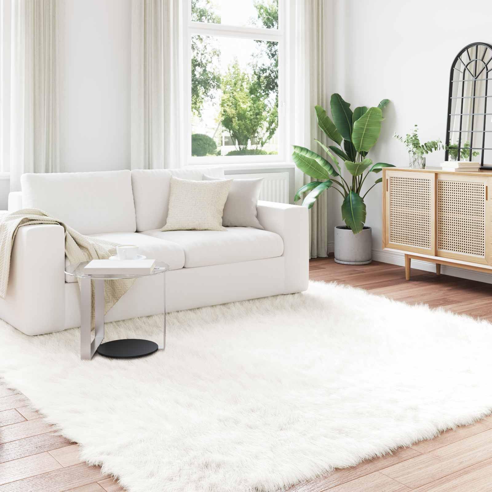 vidaXL Tapis en Fausse TAFALLA Blanc 240 x 240 cm Polyester, Tapis en Fausse Laine, Design Moderne, Super Doux, Accessoire Durable pour la Maison, Cosy et stylé Hiver