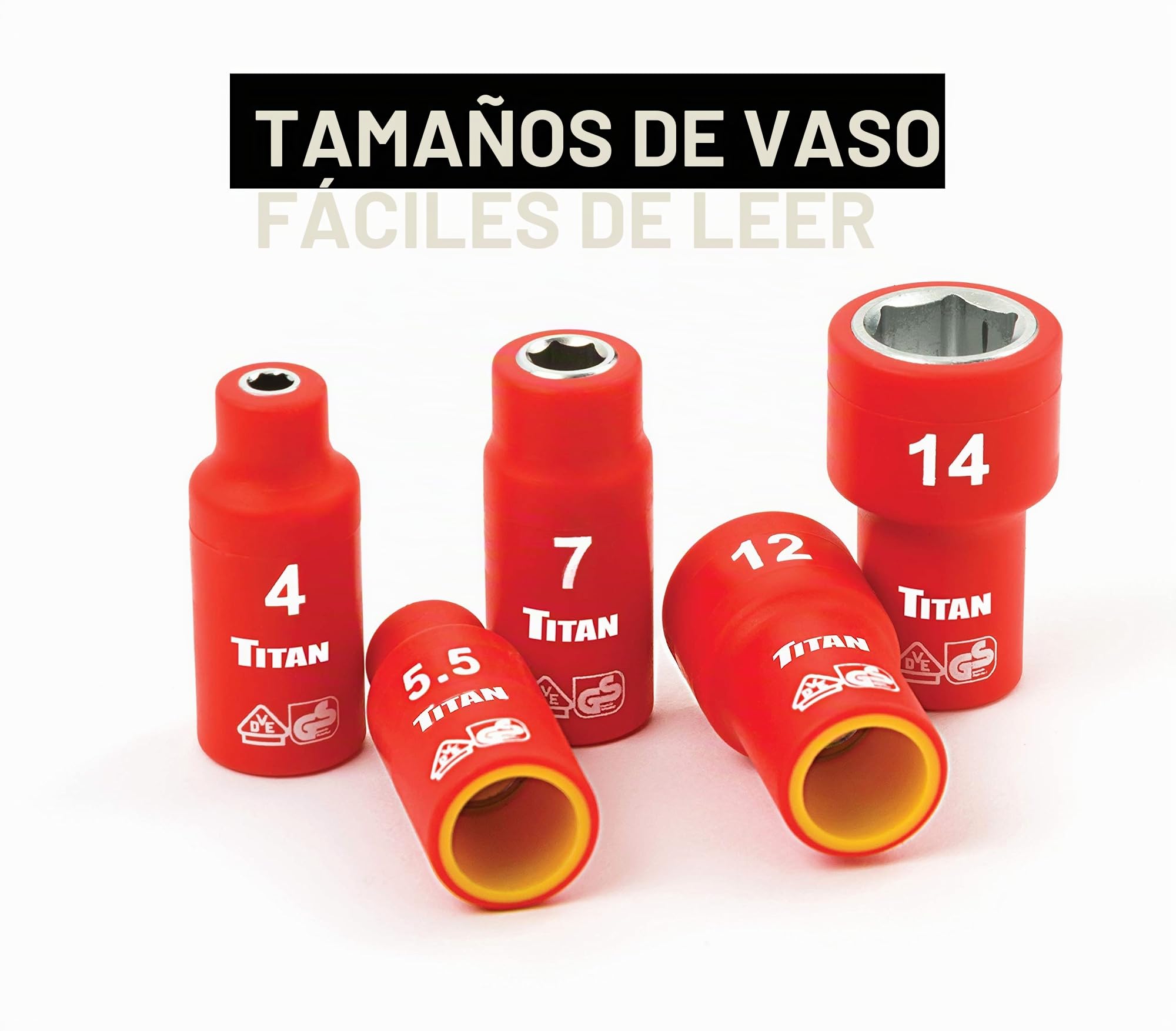 Titan 66100 - Juego de 18 llaves de vaso aisladas, certificación VDE, 1/4 pulgadas