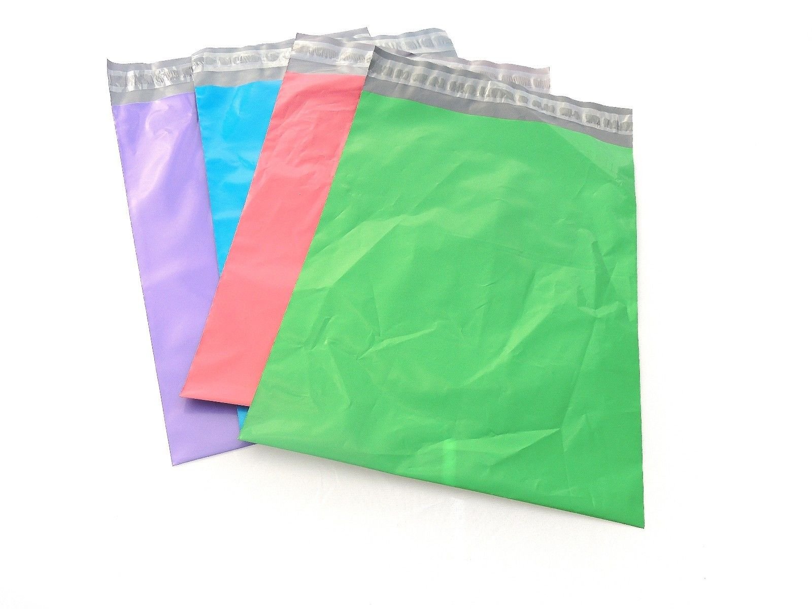 20 -10x13 -4 Assorted Purple, Blue, Pink, & Green Flat Poly Mailers