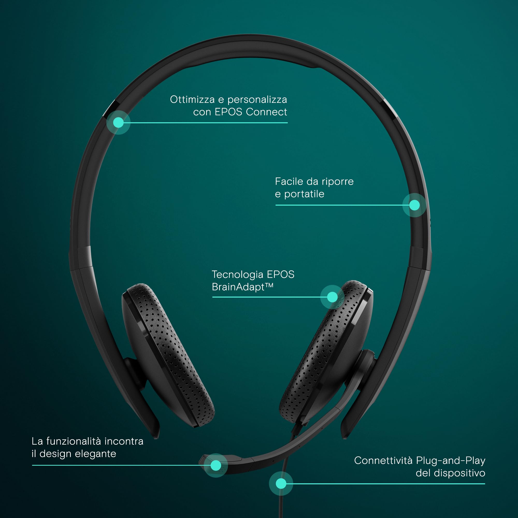 EPOS I SENNHEISER C10 Cuffie con microfono, auricolari con filo con connessione USB C semplice e flessibile e tecnologia BrainAdapt, Black, C10 USB-C