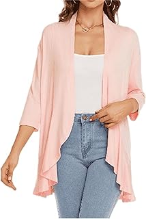 Wonderealy - Cárdigan con volantes para mujer, casual, ligero, frente abierto, manga 3/4, suéter de punto para mujer
