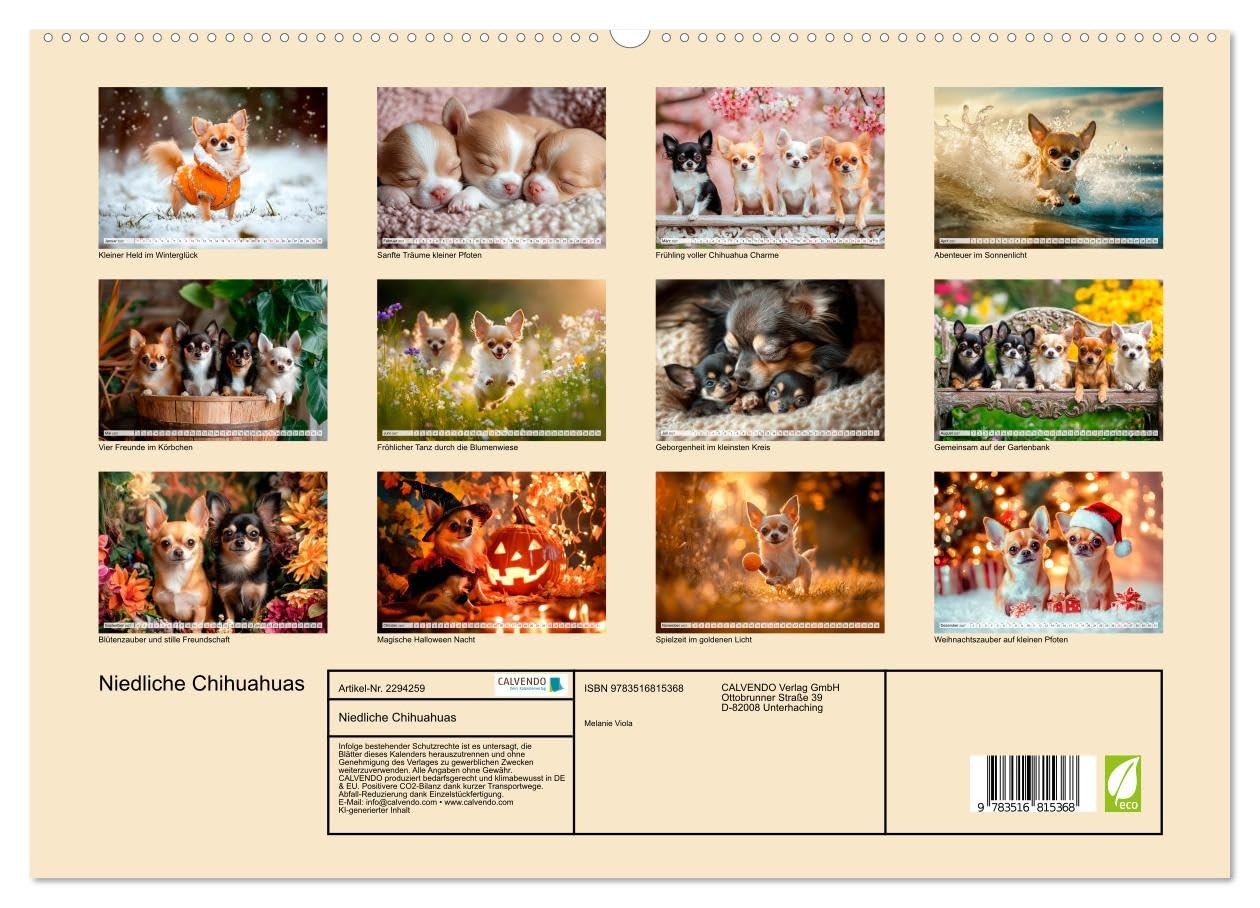 Niedliche Chihuahuas (hochwertiger Premium Wandkalender 2027 DIN A2 quer), Kunstdruck in Hochglanz: Alltagsabenteuer kleiner Helden (CALVENDO Tiere)