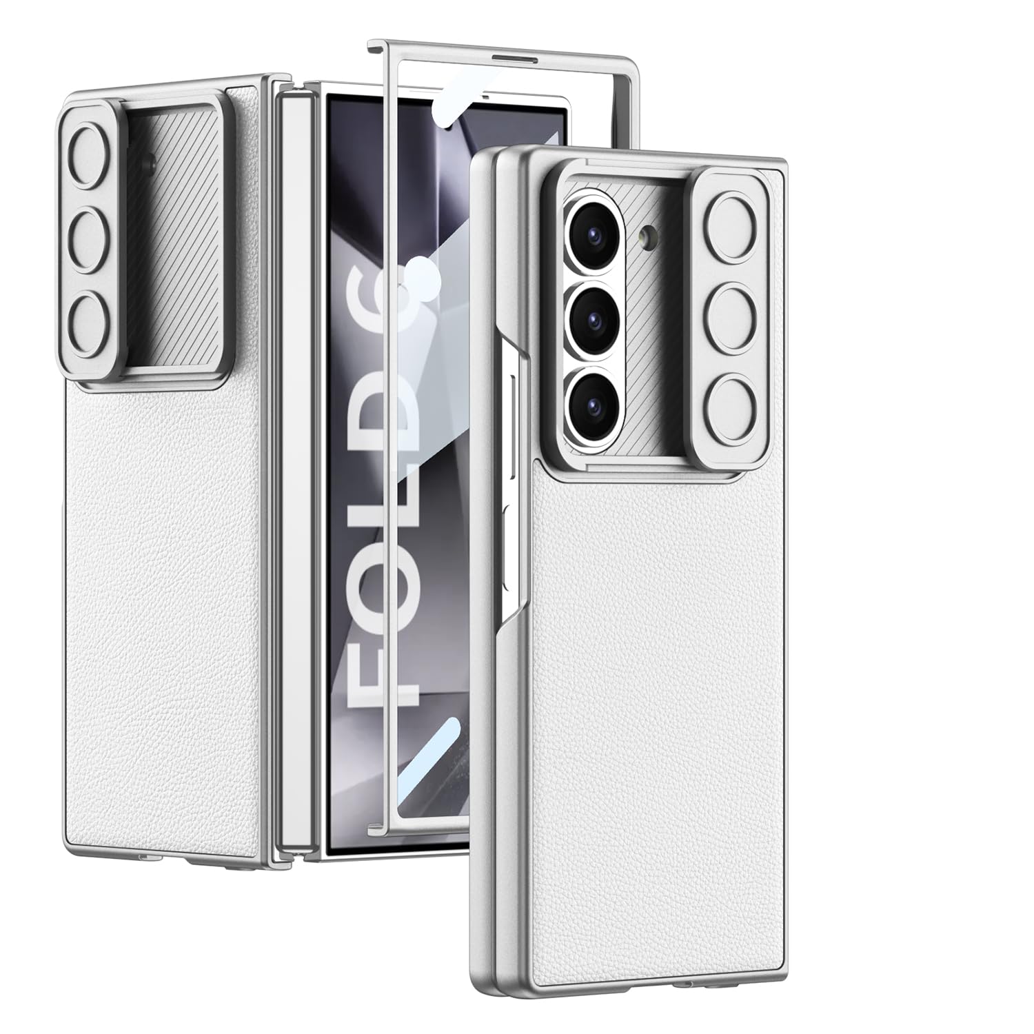Ultra Hybrid Premium Leather Case for Samsung Galaxy Z Fold 6 Case with (Slide Camera Cover) Protection & (Screen Protector),Shockproof Case for Galaxy Z Fold 6 Phone Case (Silver) Ultra Hybrid Premium Leather Case for Samsung Galaxy Z Fold 6 Case with (Slide Camera Cover) Protection & (Screen Protector),Shockproof Case for Galaxy Z Fold 6 Phone Case (Silver)