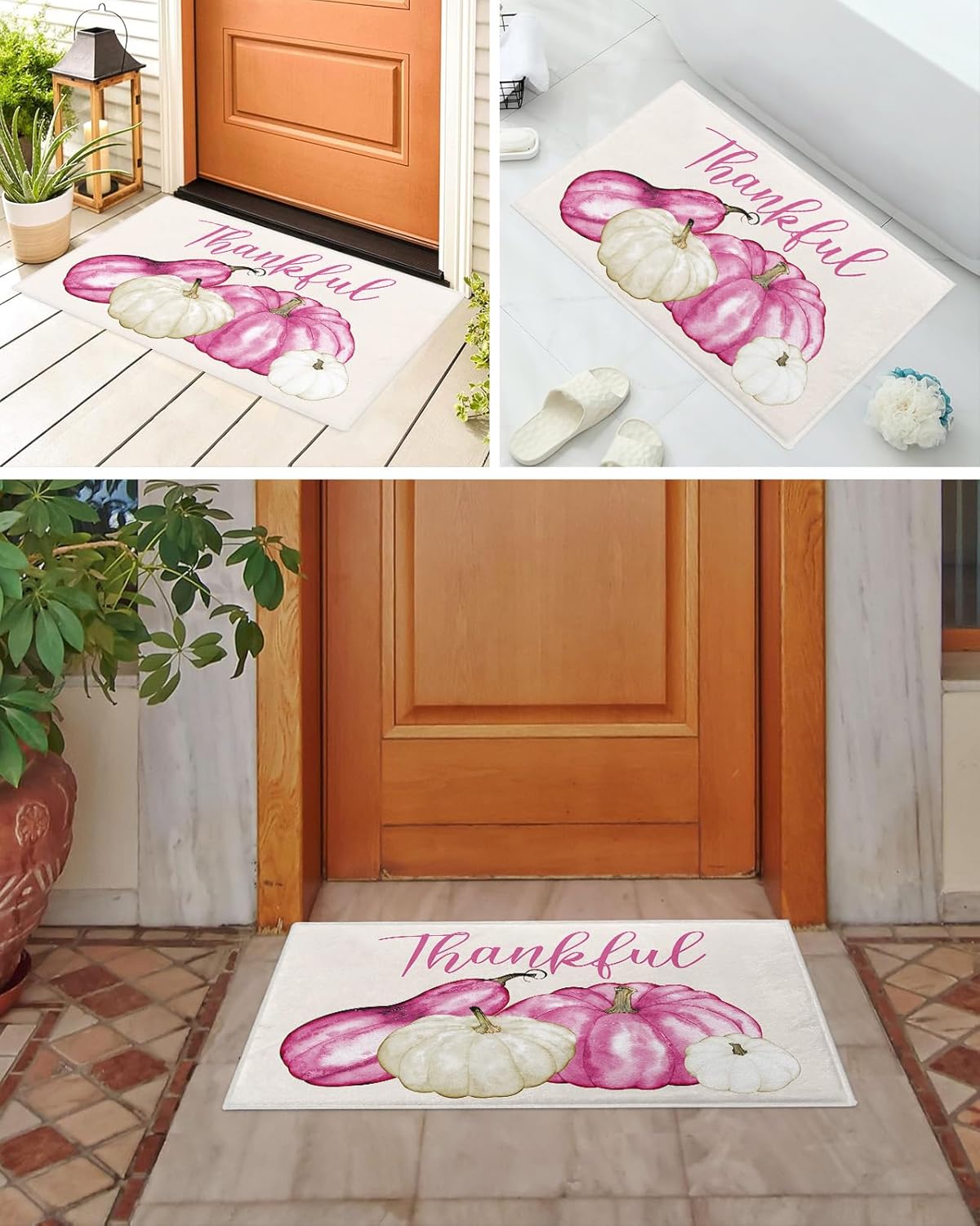 ALAGEO Nature's Fall Welcome Pink & White Pumpkin Doormat, 20"x32" Thankful Seasonal Harvest Home Decor
