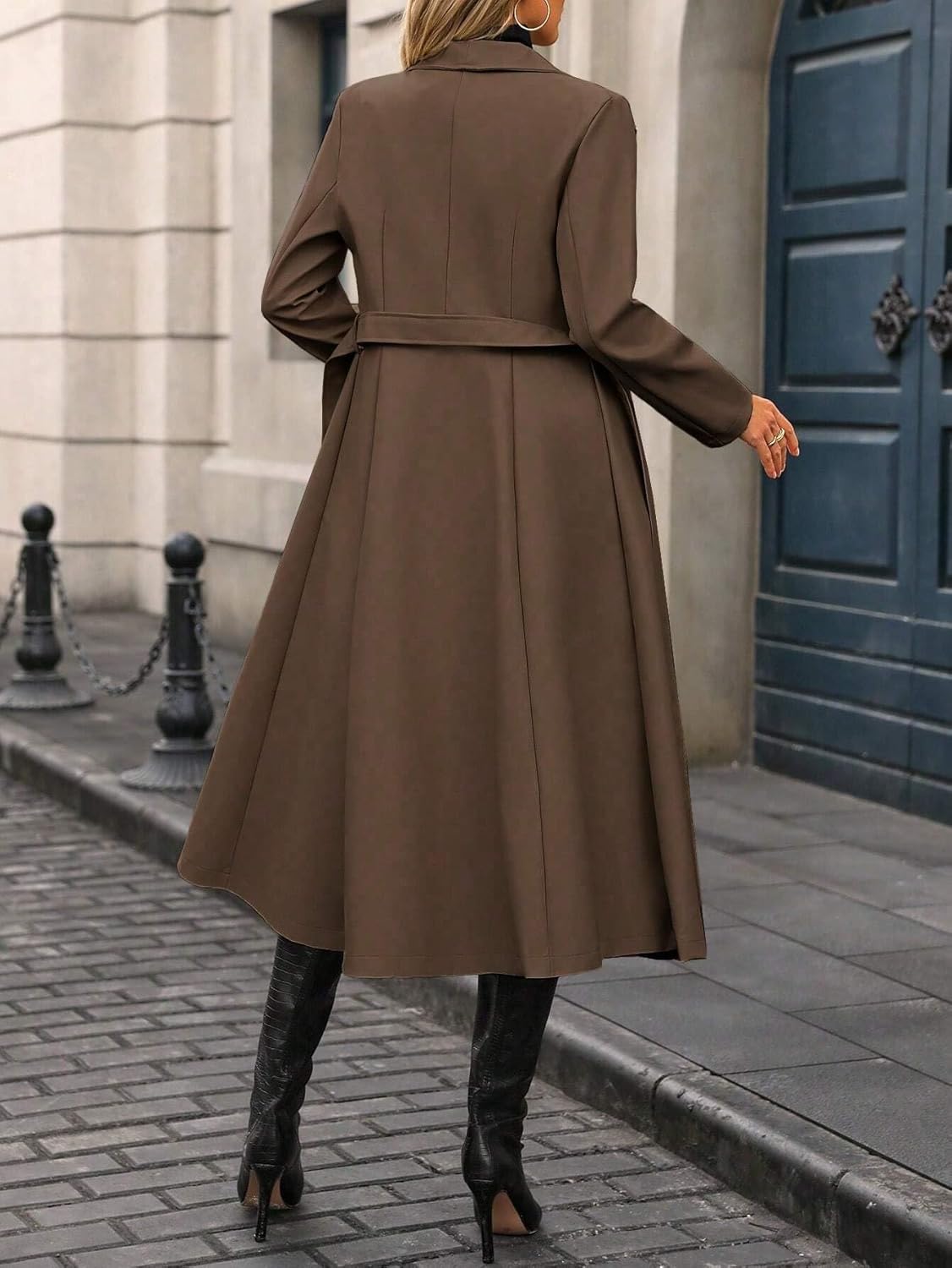 Womens Fashion Trench Outwear Solid Color Front Tie Long Sleeve Casual Trench Coat Jacket Coat