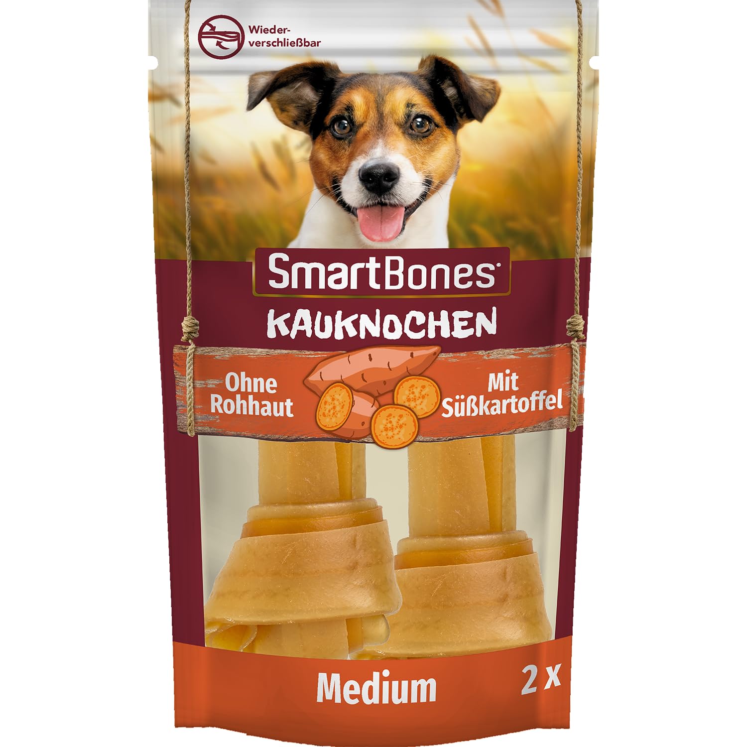 SmartBones Kauknochen Medium - Kausnack mit Süßkartoffel für mittelgroße Hunde, Knochen mit weicher Textur, ohne Rohhaut, 2 Stück