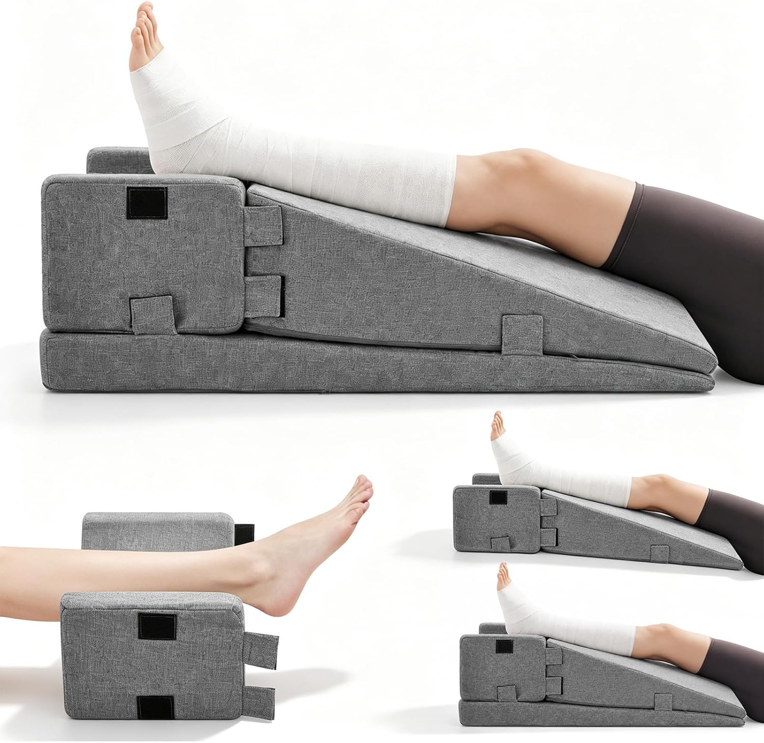 Leg Elevation Pillow for After Surgery, Adjustable 3-in-1 Wedge Pillow Set for After Surgery, Cotton Linen Leg Wedges for Elevation for Swelling, Single Leg Knee Replacement Recovery Leg Support