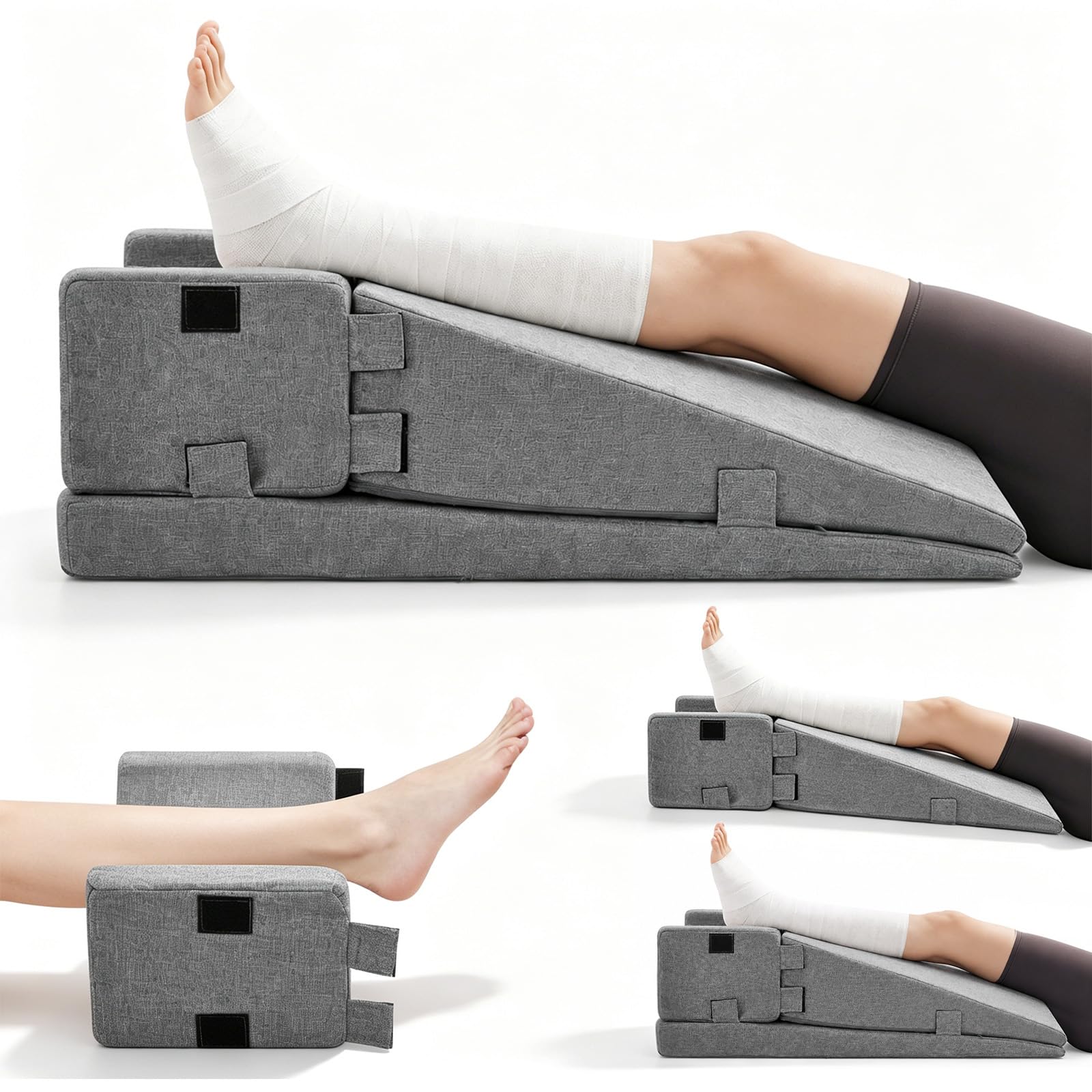 3 in 1 Leg Elevation Pillow for Swelling, 2-Level Adjustable Height, Memory Foam Foot Elevation Pillow with Removeable, Washable Cover , Leg Pillow, Sciatica Back Knee Hip Ankles Pain Relief