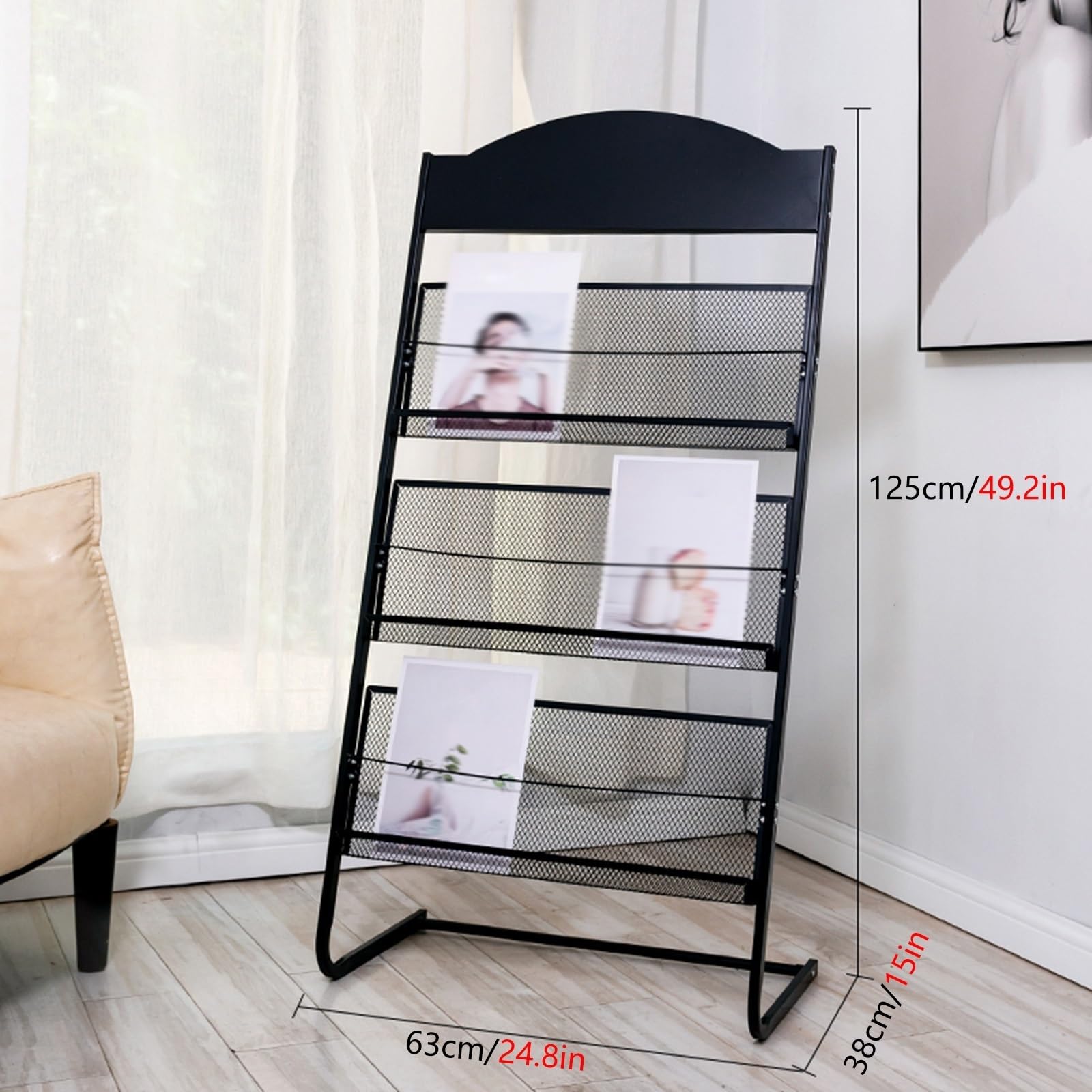 Porte-revues mobile sur pied, support de brochure en métal pour expositions et foires commerciales