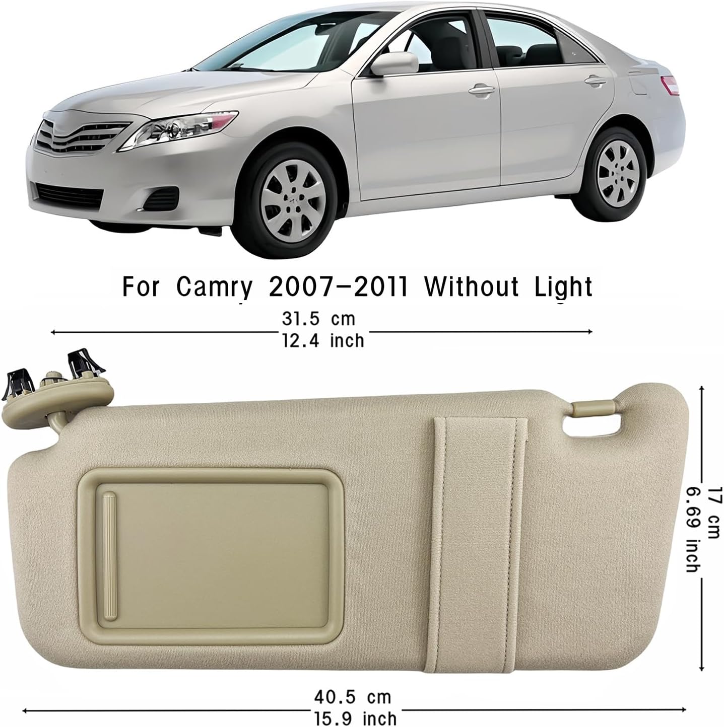 Sun Visor for 2007-2011 Toyota Camry (Driver & Passenger Side) No Light